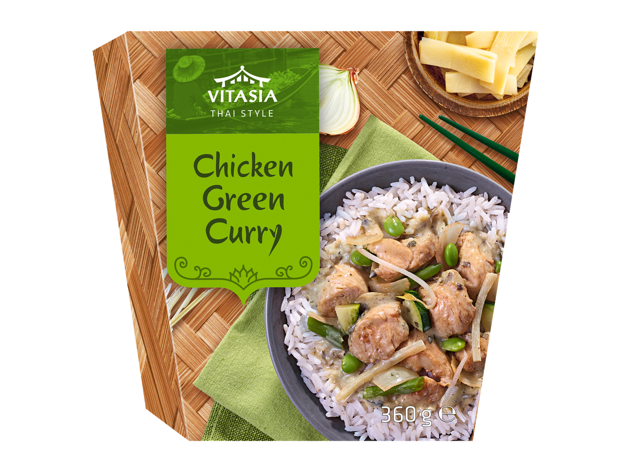 Vitasia Thaise kip groene curry: groene kip curry met rijst.