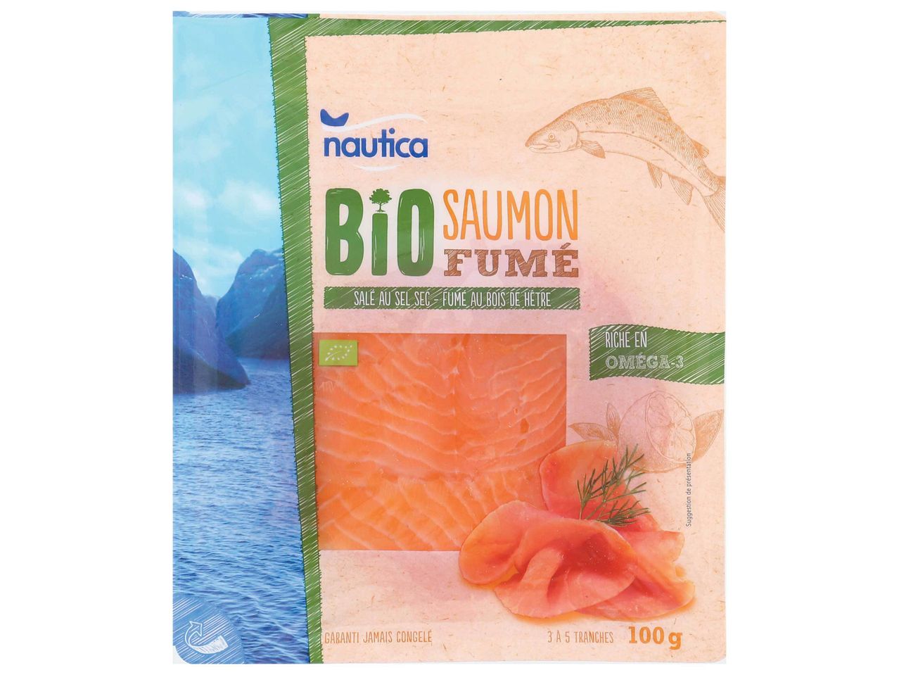 Tranches de saumon bio fumé Nautica.