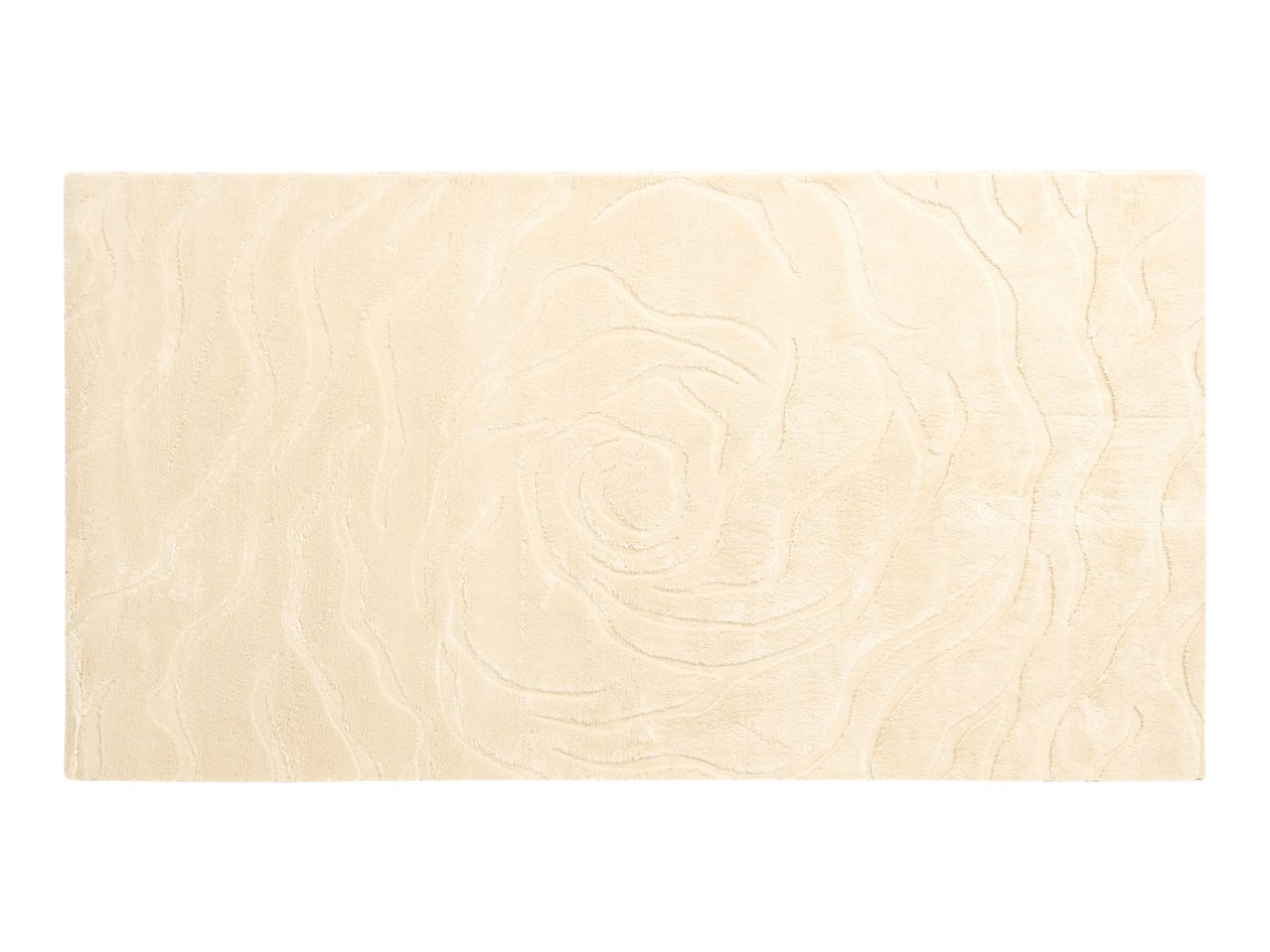 Beige rectangular bath mat with a carved rose pattern
