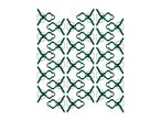 Green plant clips with metal rings arranged in a pattern on a white background.