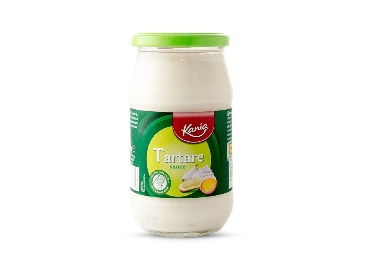 Kania Tartar umak u staklenci sa zelenim poklopcem i etiketom.