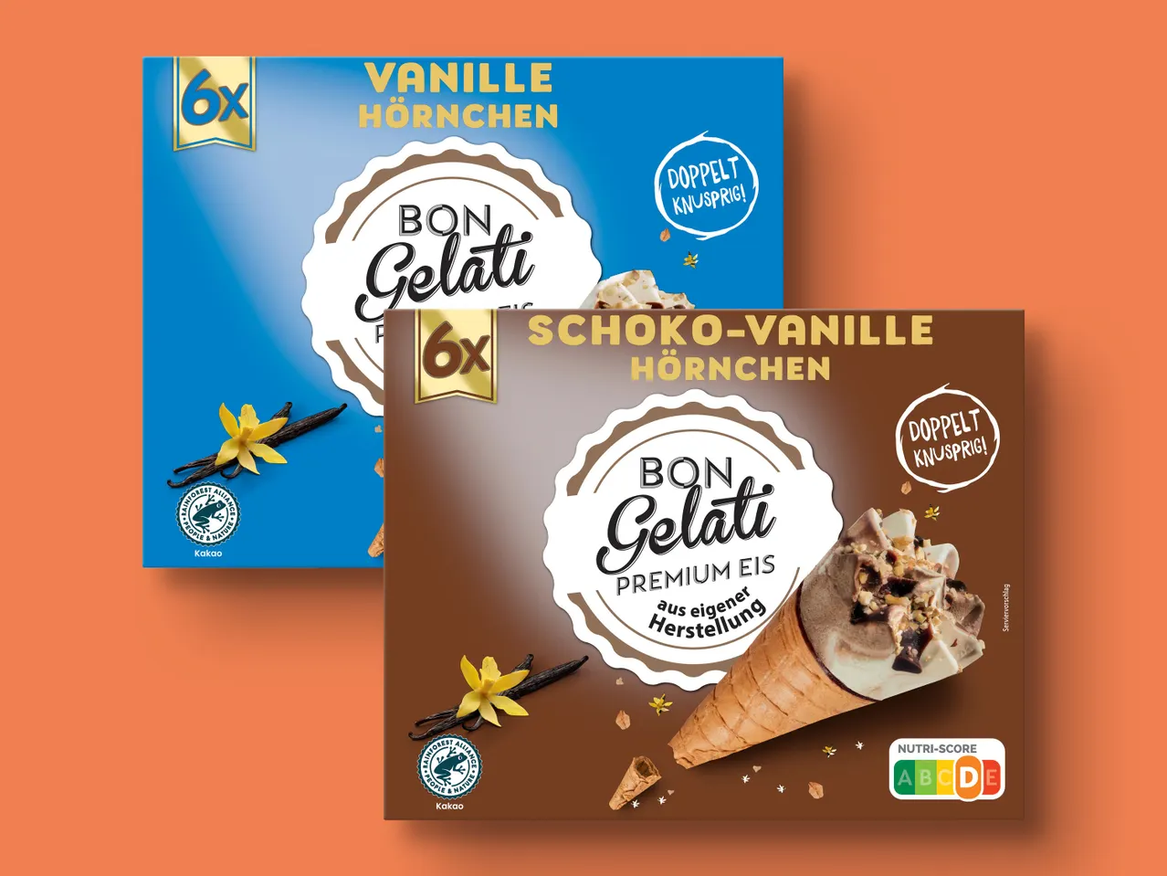 Bon Gelati Eis am Stiel: Vanille und Schoko-Vanille.