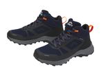 Two navy blue and orange Crivit hiking boots.