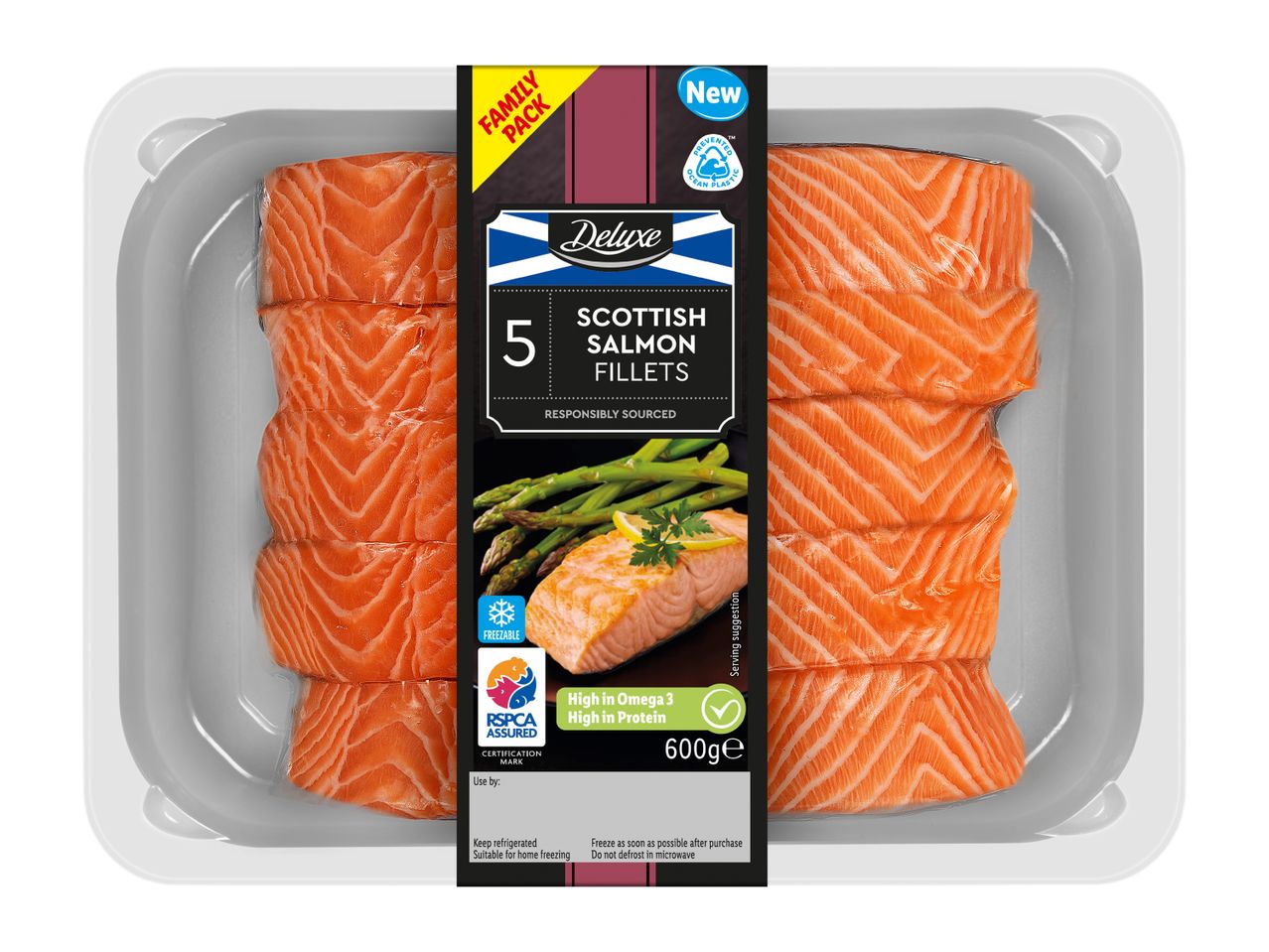 A pack of 5 Scottish salmon fillets, 600g.