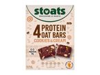 Cookies & Cream protein oat bars with 8g protein per serving, showing nutritional information.