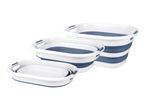 Three collapsible laundry baskets in different sizes