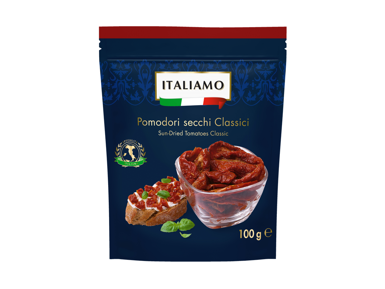 Italiamo zongedroogde tomaten Classic: 100g verpakking.