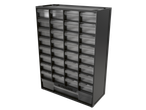 Parkside® Small Parts Organiser with multiple clear drawers in a dark gray frame.