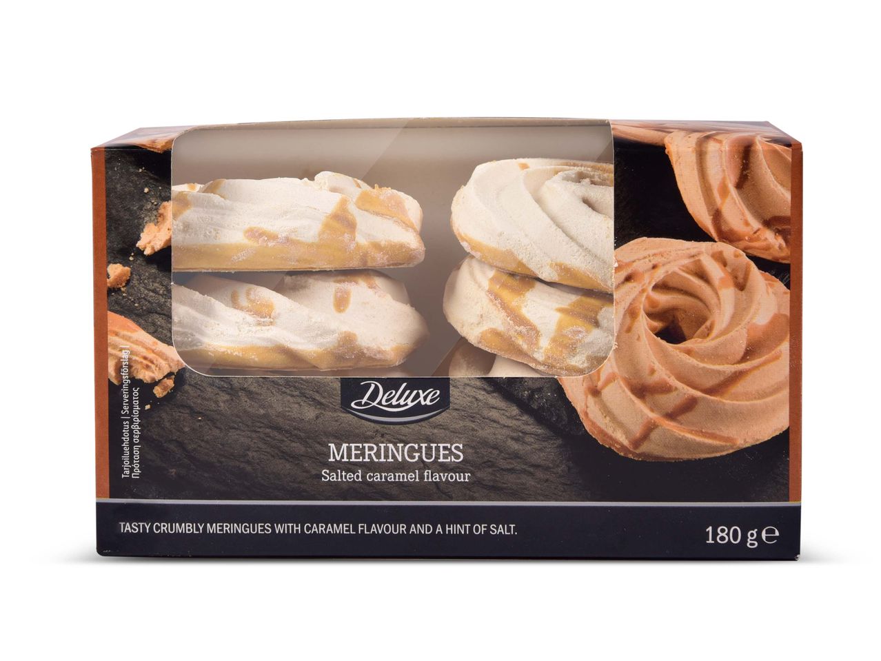 Deluxe Meringues met gezouten karamelsmaak in een verpakking van 180g.