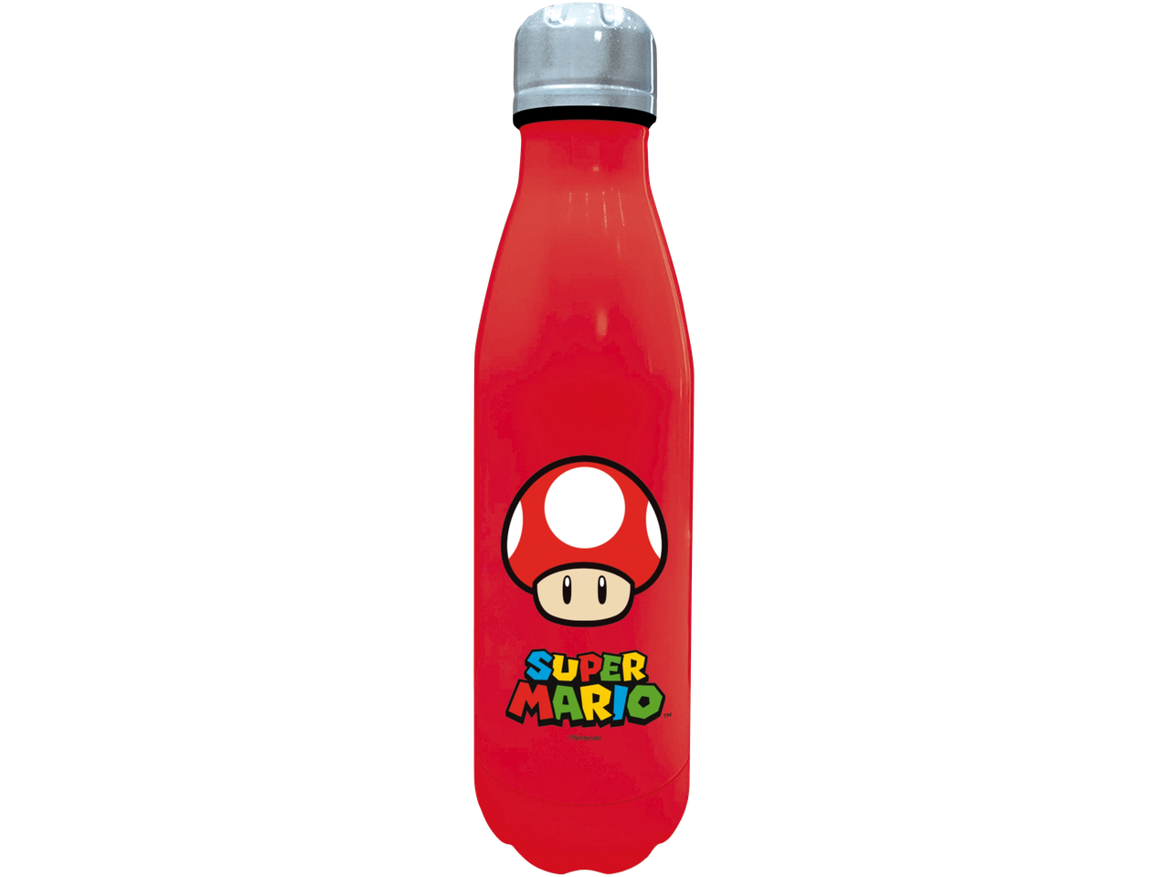 Crvena Super Mario boca za vodu s dizajnom gljive.