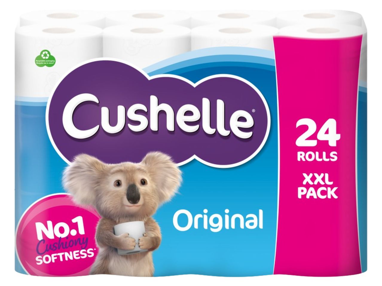Cushelle Original toilet paper, 24 rolls, XXL pack.