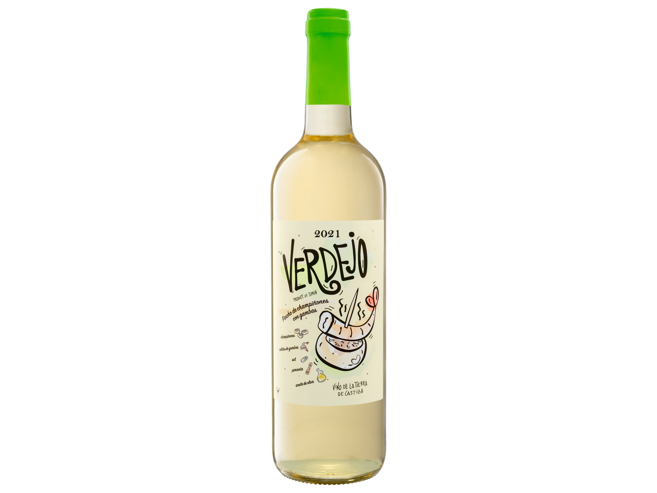 Бело вино Verdejo 2021, дизајнерска етикета.