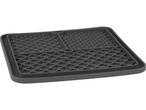 A dark gray silicone pet bowl mat with textured surfaces for cleaning paws.