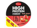 Pote de sobremesa de quark de morango Milbona com alto teor de proteína, com 61g de proteína.