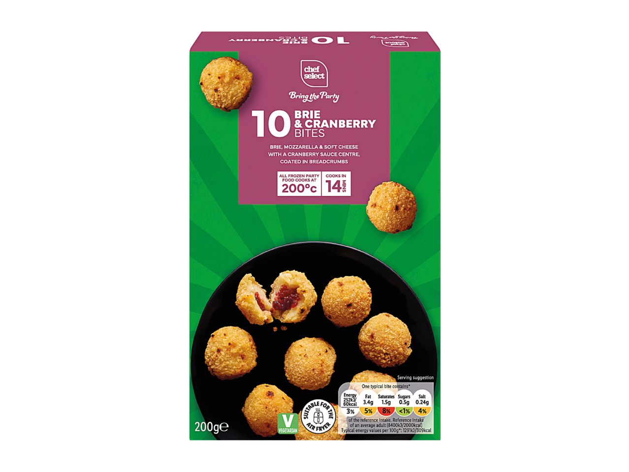 A box of 10 Brie & Cranberry Bites, 200g.