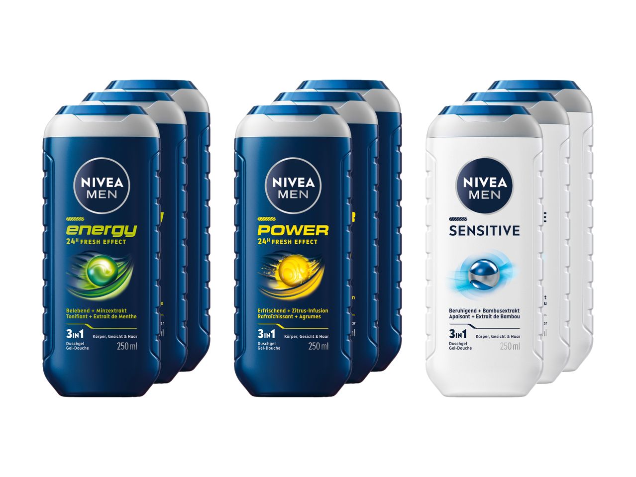 Nivea Men Duschgel-Set: erfrischend, belebend und revitalisierend.