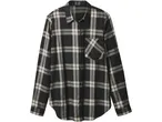 Camicia di flanella a quadri bianca e nera con una tasca sul petto