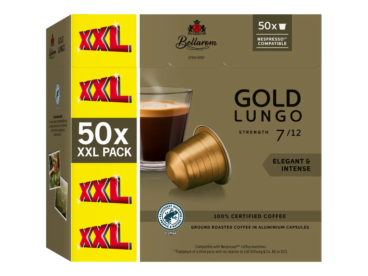 50 BellaRom Gold Lungo XXL Nespresso compatibele koffie capsules.