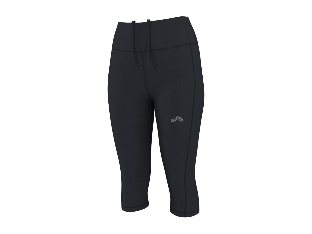Black women's capri leggings with a drawstring waist and a small logo on the left leg.