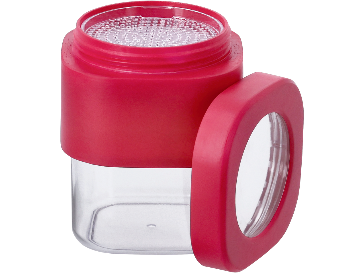 Silvercrest raudonas laikymo indas su atidarytu dangteliu ir sieteliu