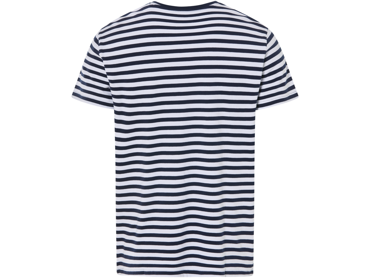 Rochie-tricou cu dungi alb-marin.