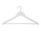 White wooden clothes hanger with a metal hook