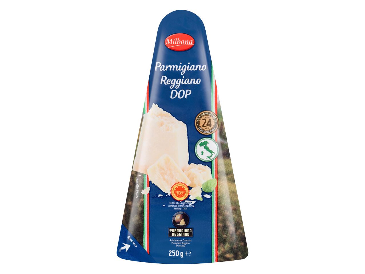 Milbona Parmigiano Reggiano DOP sajt, 250g-os kiszerelésben.