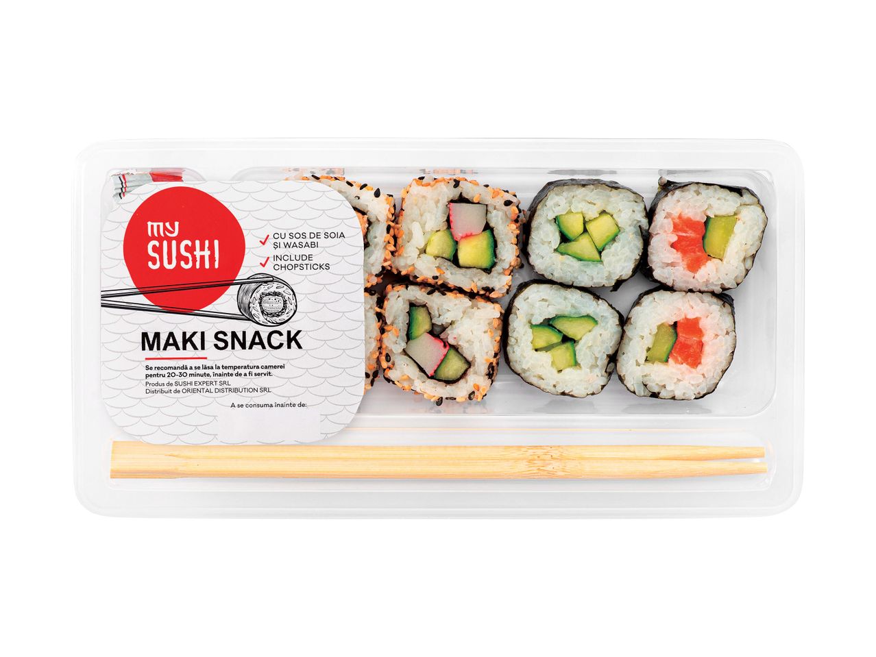 Sushi maki My Sushi cu bețișoare.