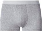 Grey men's boxer briefs with a white waistband, front view.
