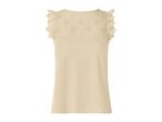 Women's beige top with embroidered details and ruffled sleeves