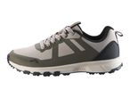 Men's grey and olive green hiking shoe with a textured sole