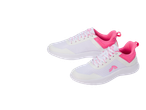 Sapatilhas brancas CRIVIT para mulher com detalhes e atacadores cor-de-rosa.