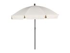 Cream-colored outdoor umbrella with a black pole and finial.