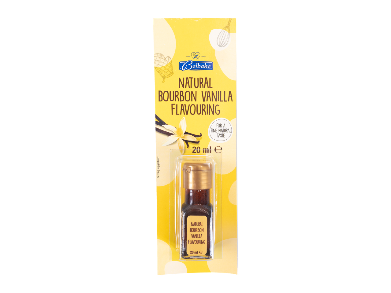 Aromă naturală de vanilie Bourbon Belbake, sticlă de 20ml în ambalaj