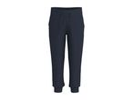 Dark blue sweatpants with an elastic waistband and drawstring, featuring ribbed cuffs.