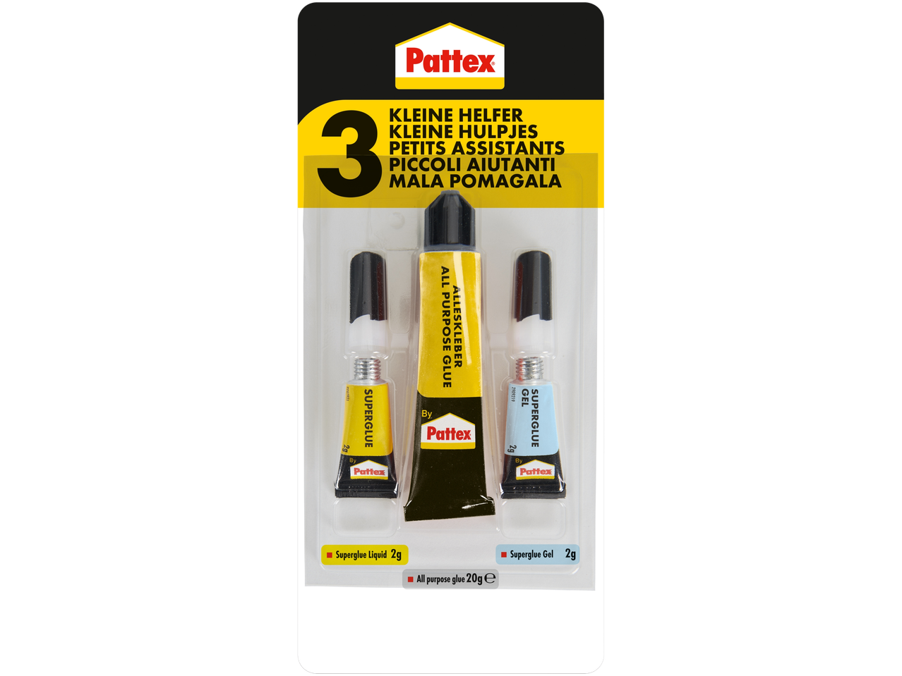 Pattex lijmset: secondelijm vloeibaar en gel, alleslijm.