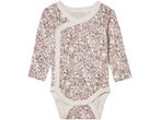 Baby girl's floral long-sleeve bodysuit with wrap neckline.