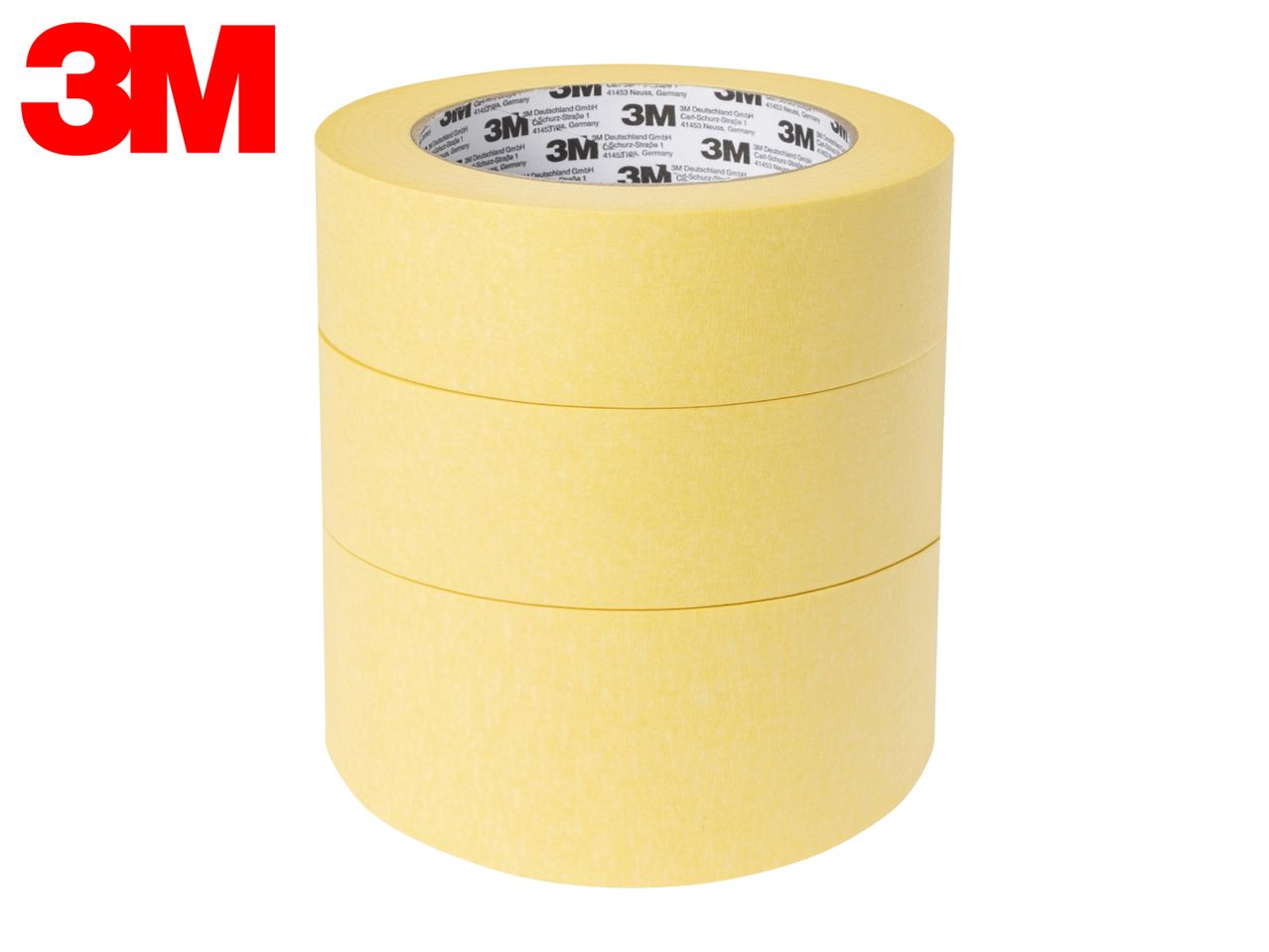 Three rolls of yellow masking tape stacked on top of each other.