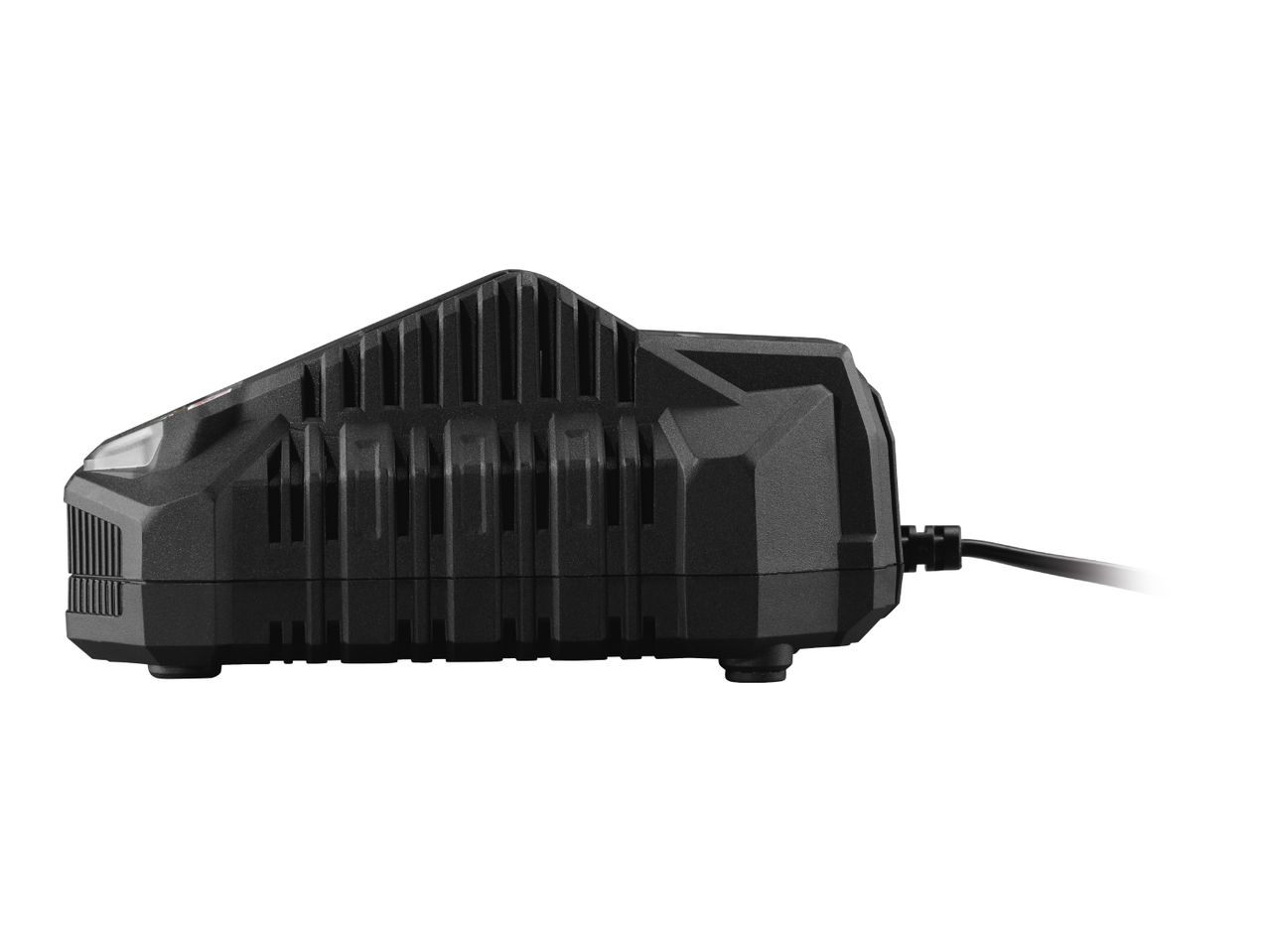 Black power tool battery charger with a power cord