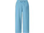 Ženske hlače ESMARA iz muslina v svetlo modri barvi, z vrvico v pasu.