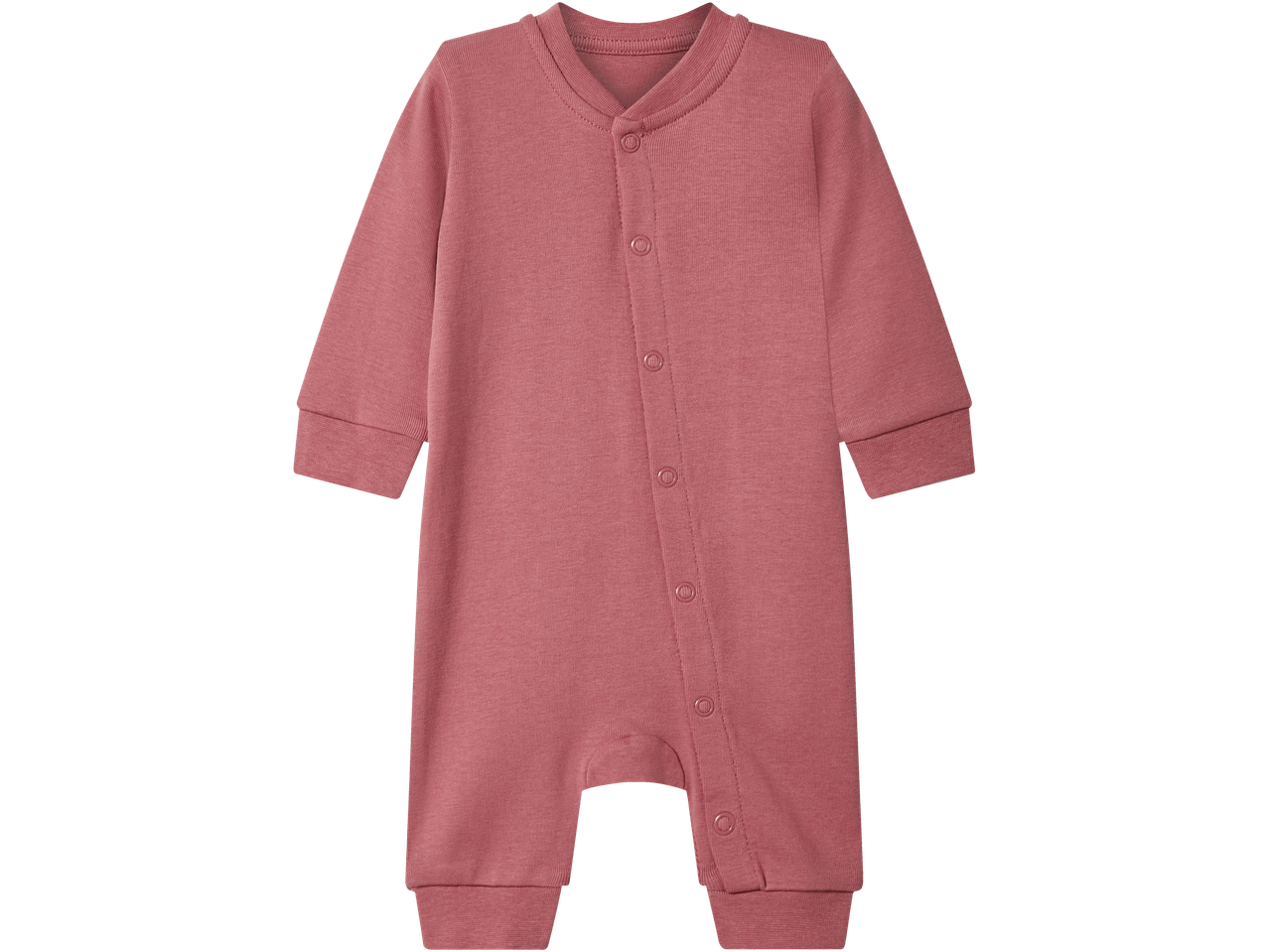 lupilu® Baby Sleepsuit in a solid pink color with snap buttons down the front.