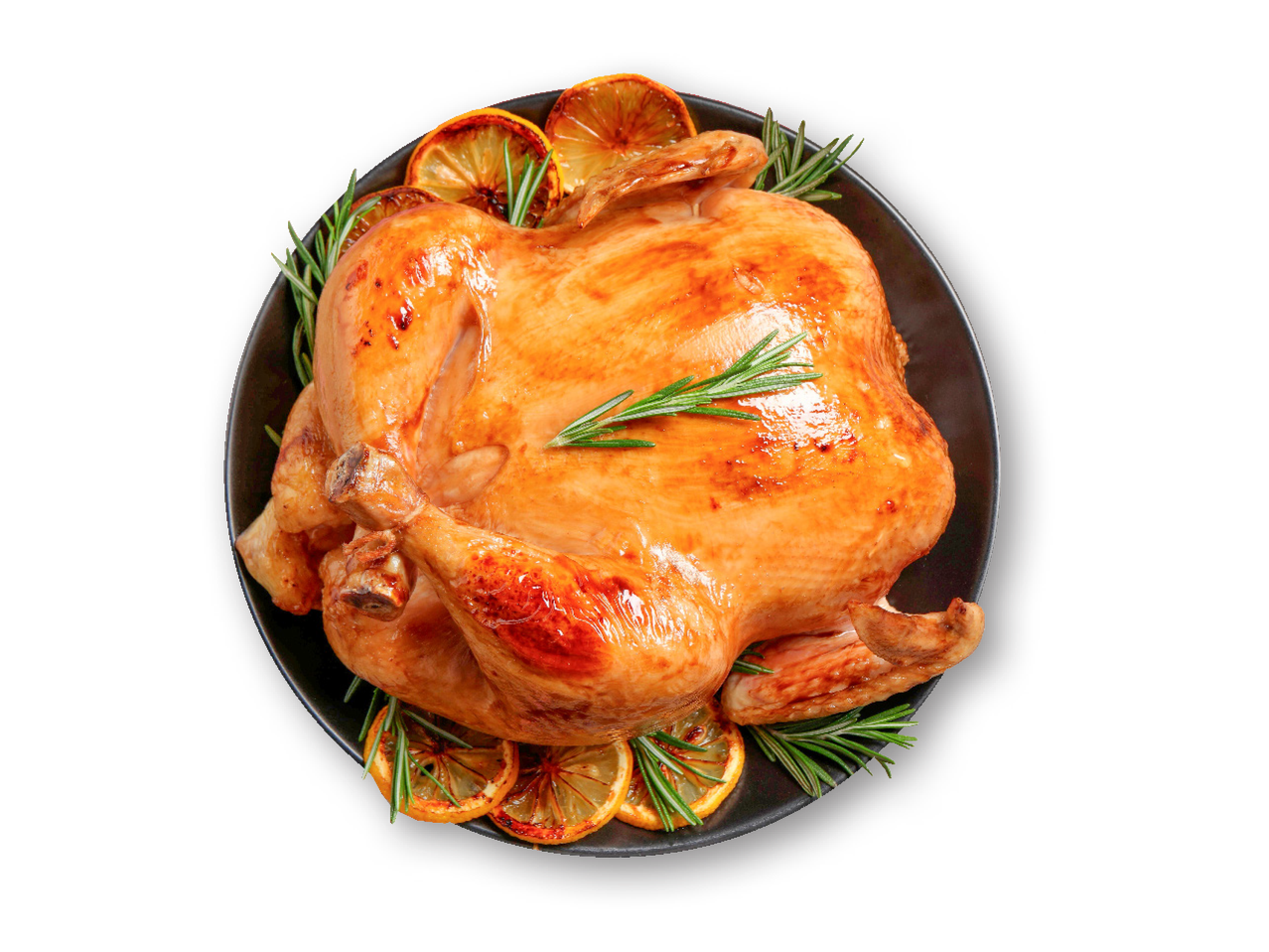 Cepta vista ar rozmarīnu un citronu šķēlītēm uz melna šķīvja.