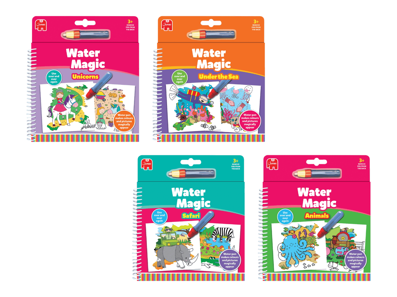 Neljä Water Magic -vesivärikirjaa lapsille.