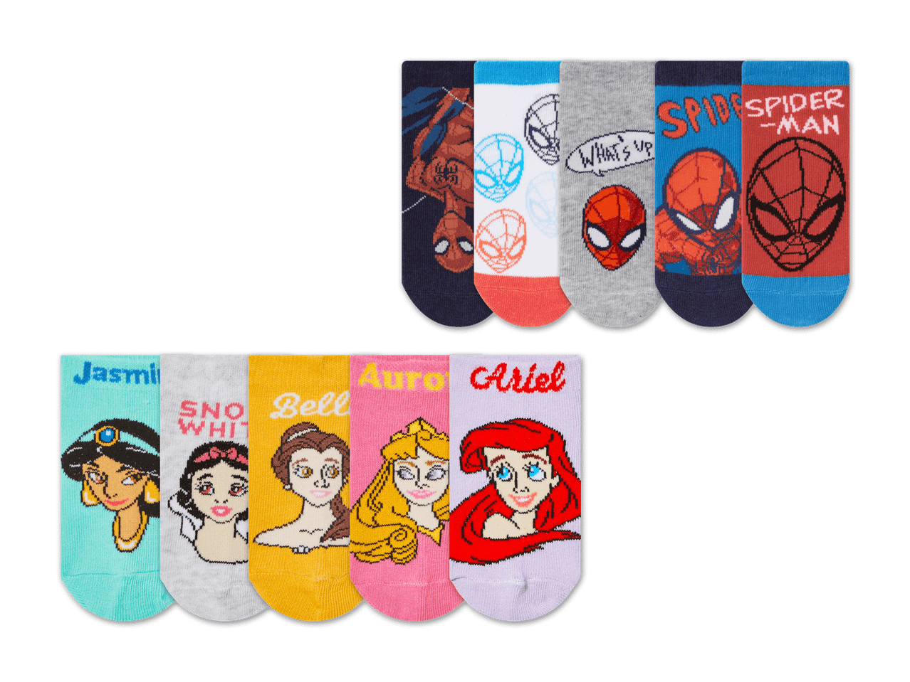Disney Prinzessinnen und Marvel Superhelden Socken-Sets.