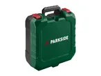 Green and black tool case with red clasps and a black handle