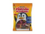 En pose med blandet vingummi og lakridsstænger, med en pingvin på forsiden og teksten 'Ingen kunstige farver'.