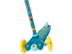 Blue children's scooter with yellow wheels and Paw Patrol characters.