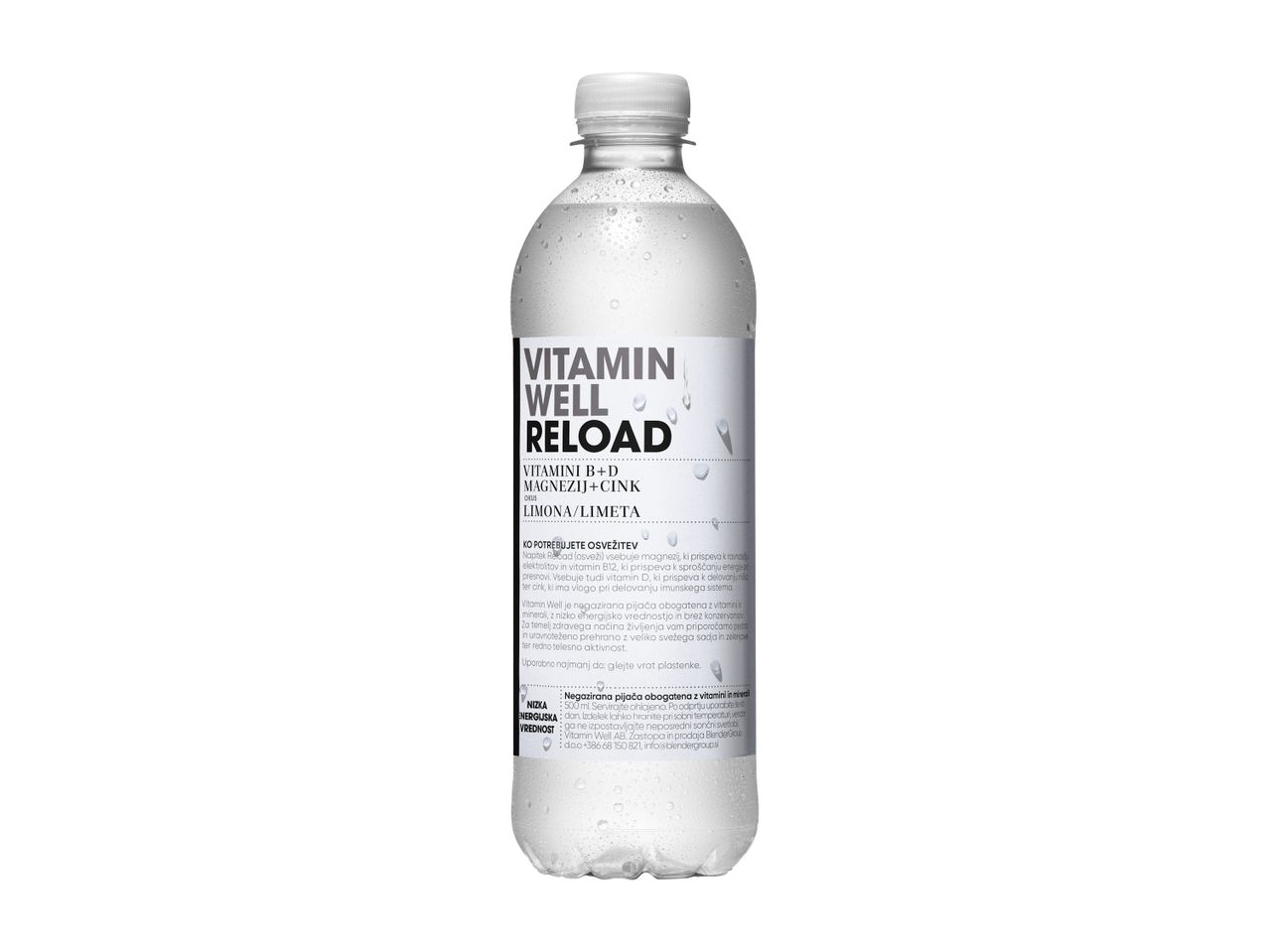 Steklenica Vitamin Well Reload z okusom limone in limete.