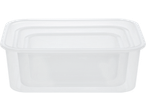 Set de recipiente transparente din plastic pentru depozitarea alimentelor, așezate unul în altul.