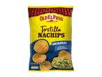 A bag of original corn tortilla chips with a bowl of guacamole.
